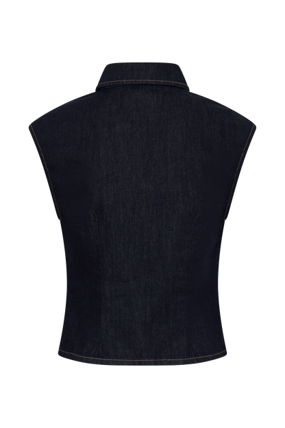 Jeremy Collared Denim Longline Top Washed Indigo Blue