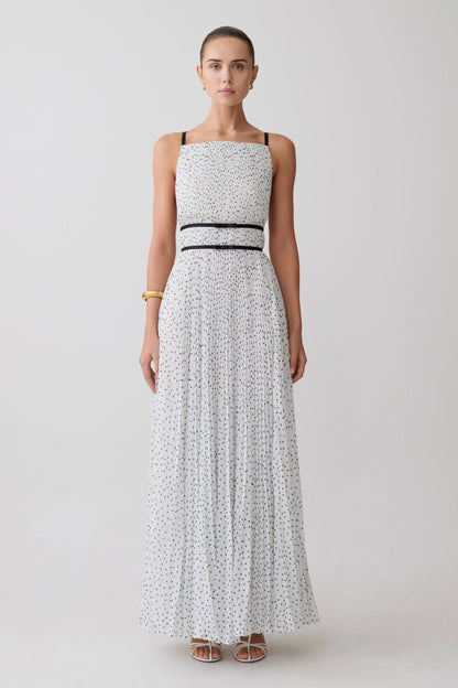 Clarisse Pleated Maxi Dress Polka Dot