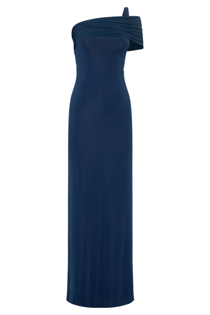 Hanh One Shoulder Mesh Maxi Dress Ink Blue