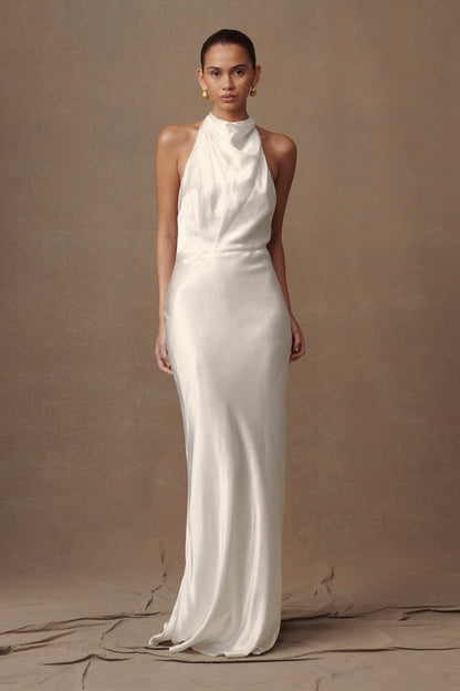 Esther Iridescent Satin Cowl Maxi Dress Ivory