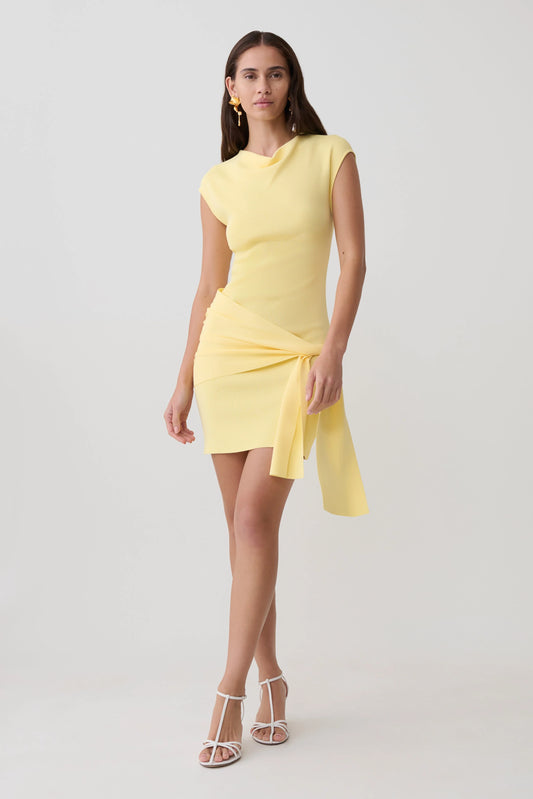 Freida Knit Mini Dress With Sash Lemon