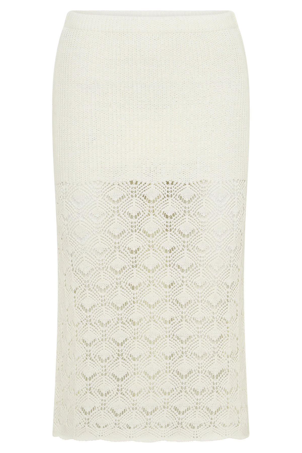 Atlantis Crochet Knit Midi Skirt White