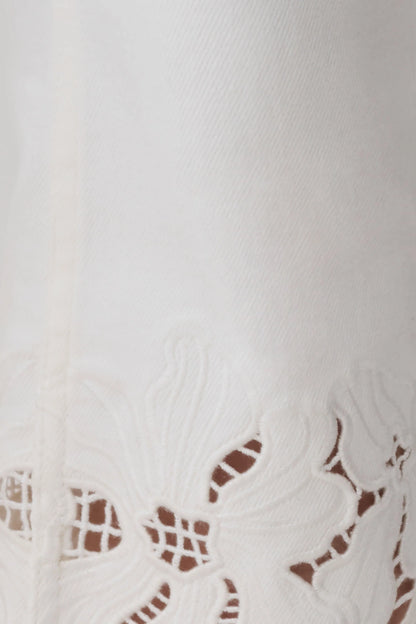 Tillie Flower Embroidery Denim Capris White