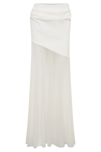 Portia Scuba And Mesh Maxi Skirt White