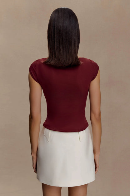 Romana Short Sleeve Mesh Top Burgundy