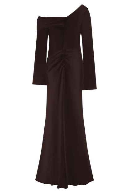 Iris Long Sleeve Satin Maxi Dress Dark Chocolate