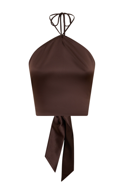 Mariana Halter Silk Blend Sleeveless Top Dark Chocolate