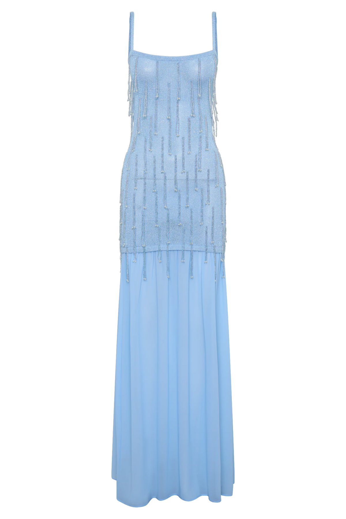 Belinda Beaded Knit Chiffon Maxi Dress Light Blue