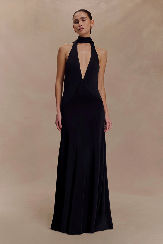 Juliet Slinky Maxi Dress With Scarf Black