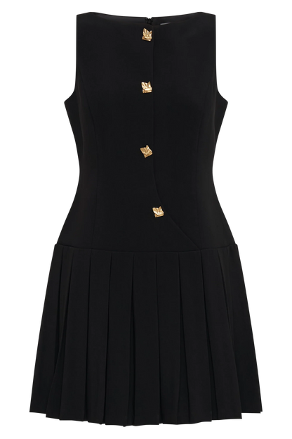 Mackenzie Sleeveless Pleated Mini Dress Black