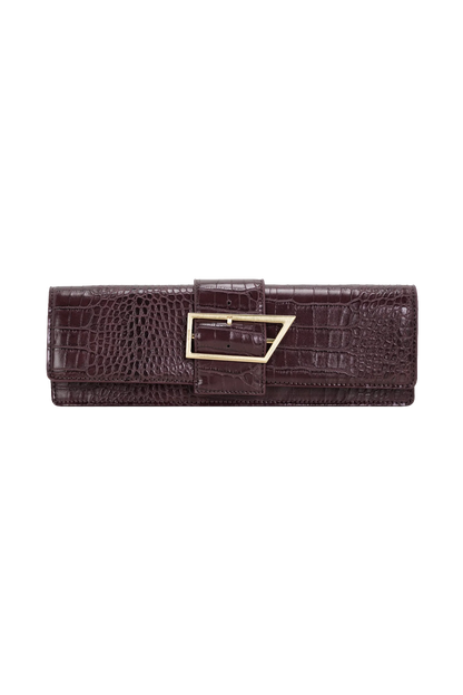 Jessica Faux Leather Crocodile Clutch Burgundy