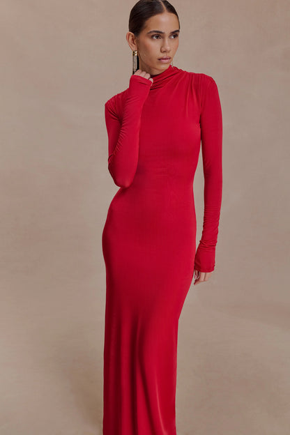 Kiyah Slinky Cut Out Maxi Dress Red
