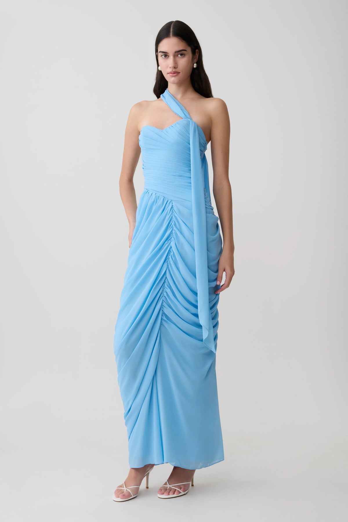Micaela Chiffon Gathered Maxi Dress Alaskan Blue