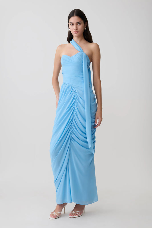 Micaela Chiffon Gathered Maxi Dress Alaskan Blue
