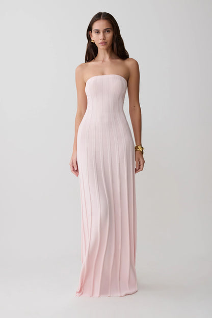 Pia Ribbed Strapless Maxi Dress Baby Pink