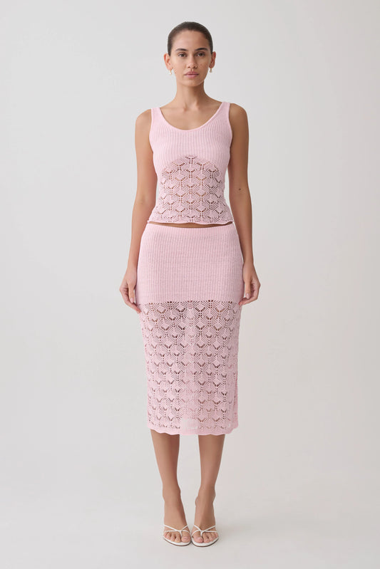 Atlantis Crochet Knit Midi Skirt Baby Pink