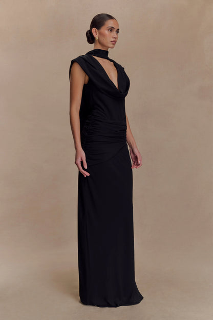 Giulia Chiffon Draped Maxi Dress Black