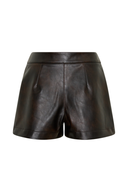 Adaline Faux Leather High Waisted Shorts Dark Chocolate