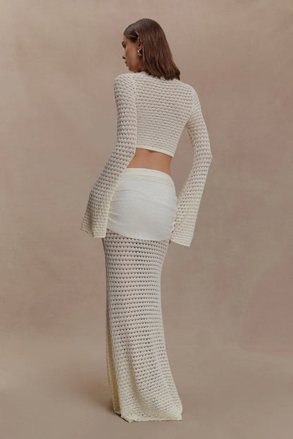 Mania Crochet Maxi Skirt With Hardware Ivory