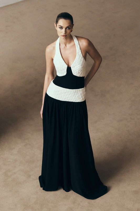 Celine Chiffon Maxi Dress Black White