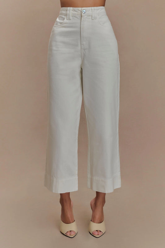 Kaitlyn Cropped Wide Leg Jeans White