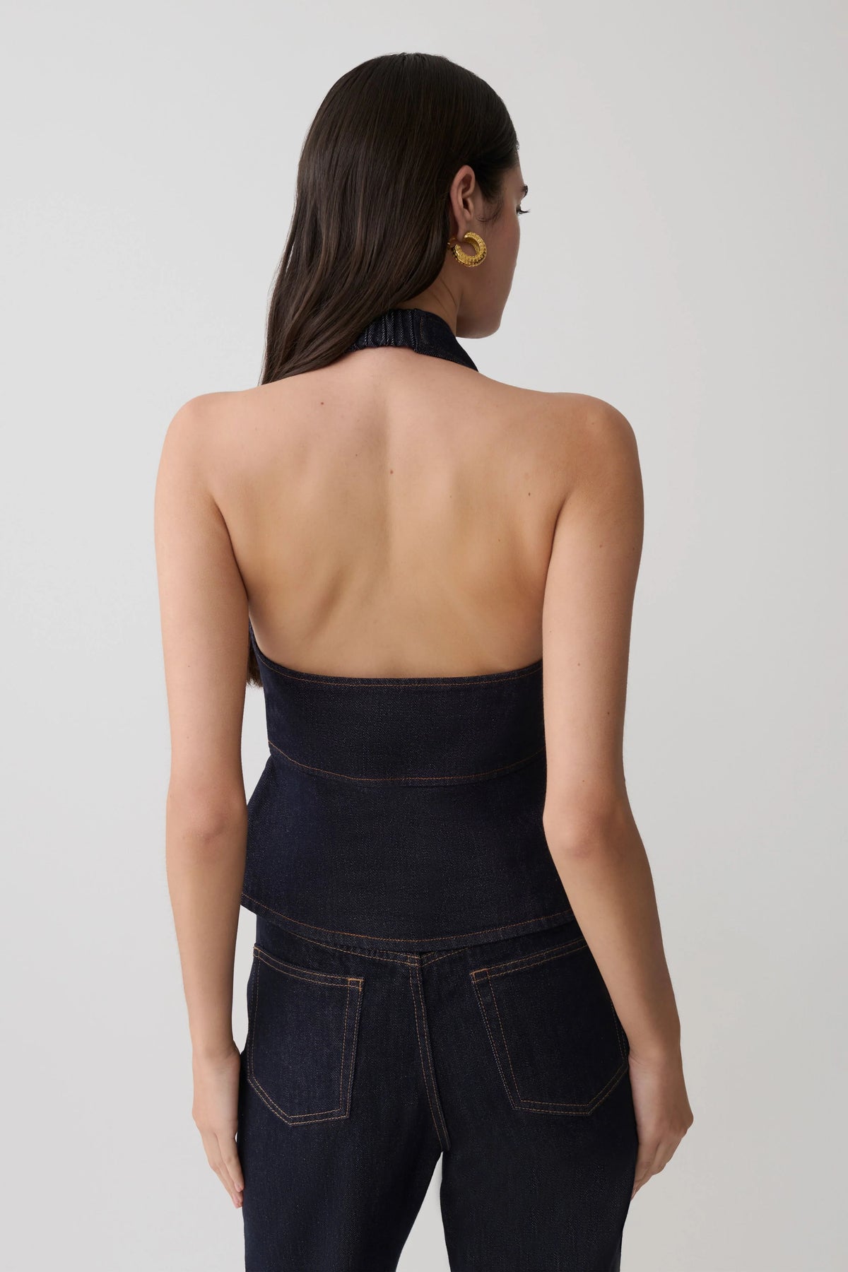 Rema Halter Longline Denim Top Washed Indigo Blue