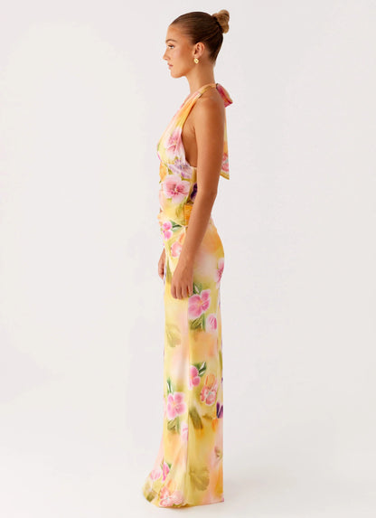 Main Act Halter Maxi Dress Sunburst Floral