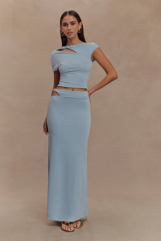 Haven Slinky Twist Midi Skirt Pale Blue