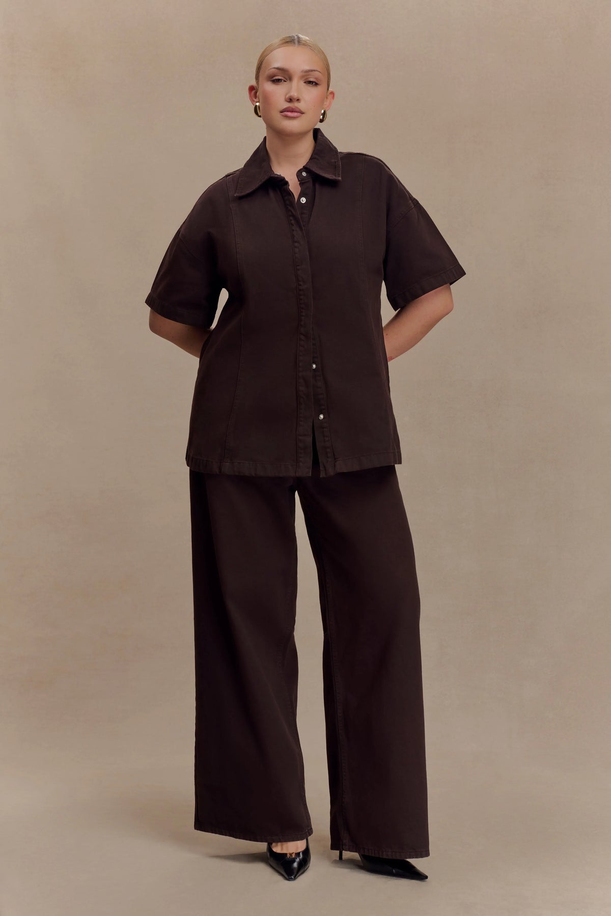 Maya Oversized Denim Shirt Chocolate