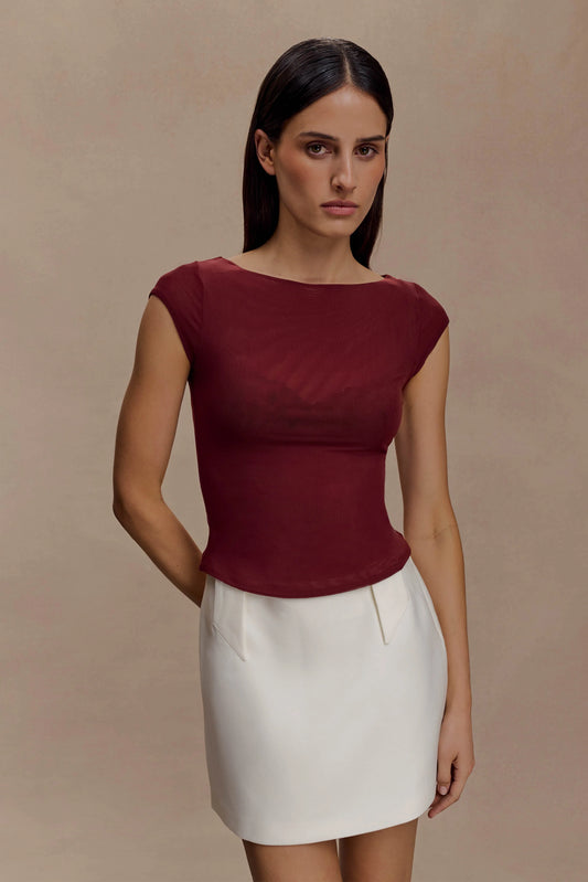 Romana Short Sleeve Mesh Top Burgundy
