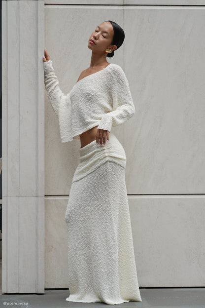 Petra Ruched Knit Maxi Skirt Ivory