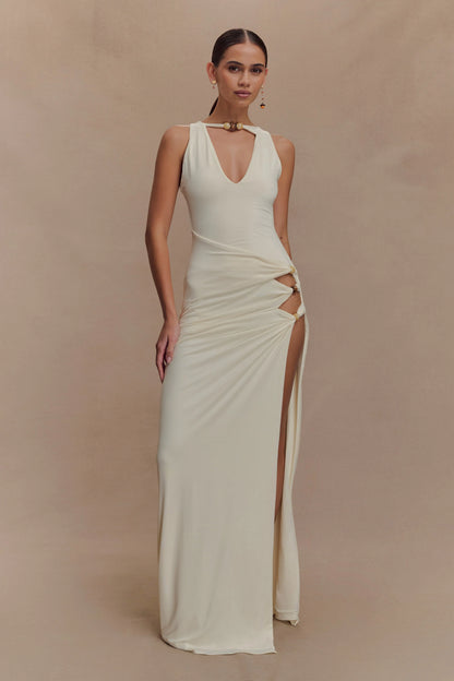 Kaiden Slinky Beaded Maxi Dress Ivory