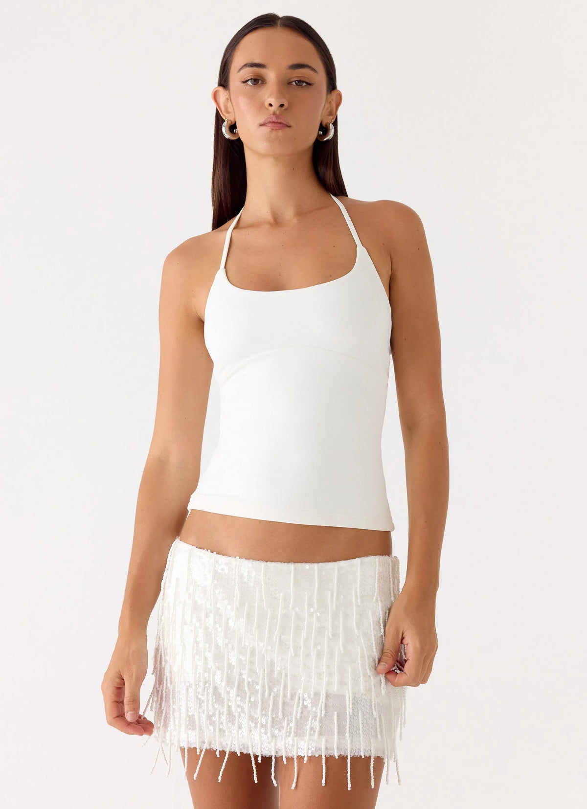 Siren Beaded Sequin Mini Skort White