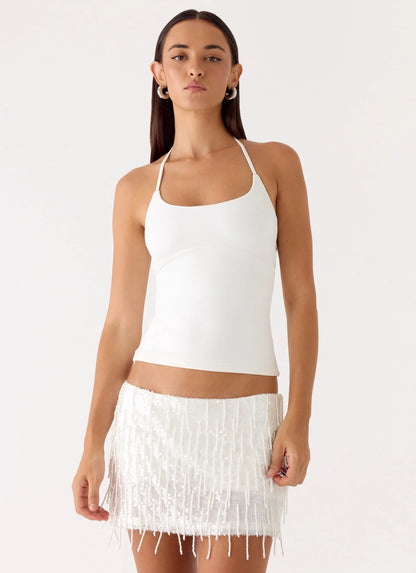 Siren Beaded Sequin Mini Skort White