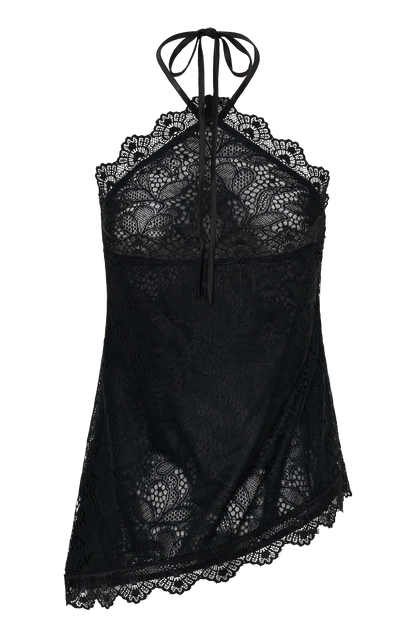 Theodosia Asymmetric Lace Halter Top Black