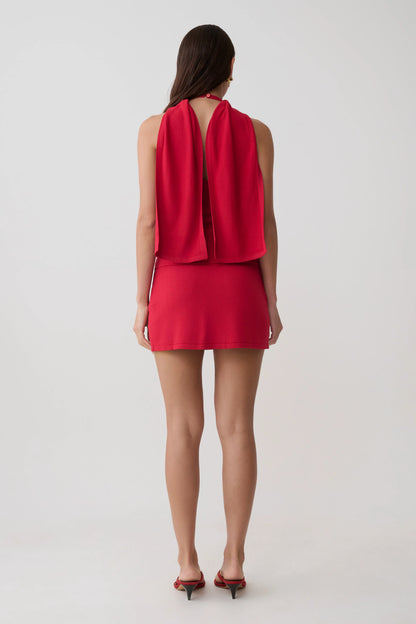Misty Halter Backless Knit Top Red