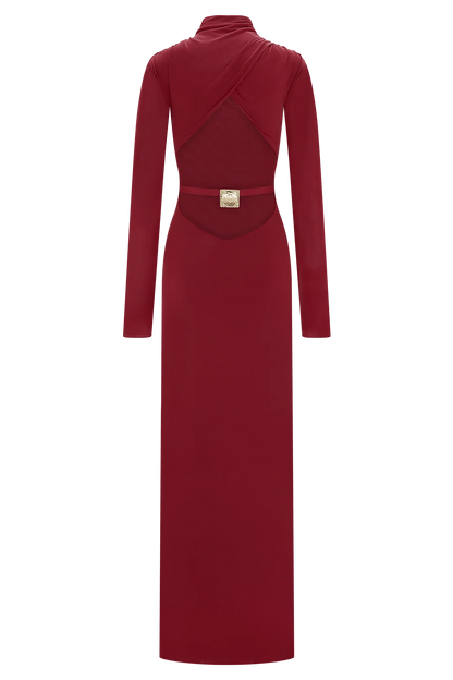 Kiyah Slinky Cut Out Maxi Dress Red