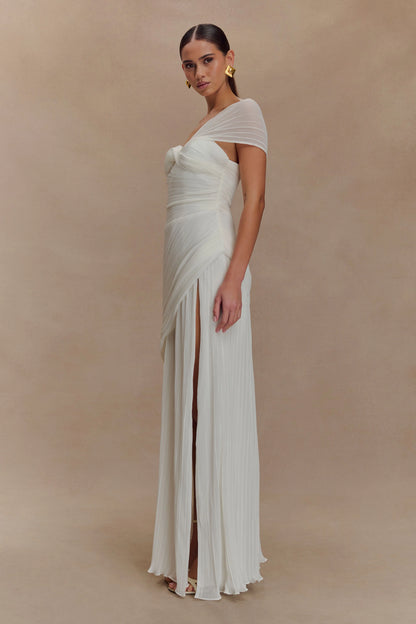 Tamara Shirred Chiffon Midi Dress White