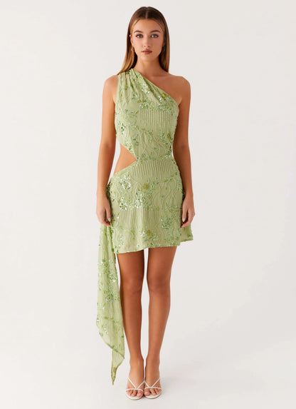 Juelz Beaded Mini Dress Lime