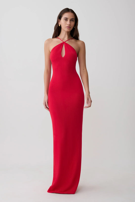 Ashtin Cross Front Knit Maxi Dress Red