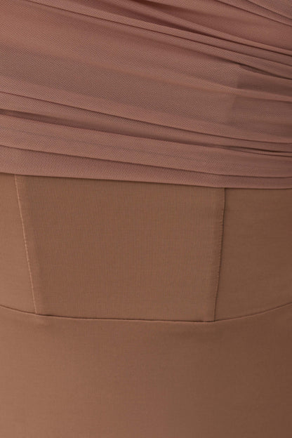 Hanh One Shoulder Mesh Maxi Dress Tan
