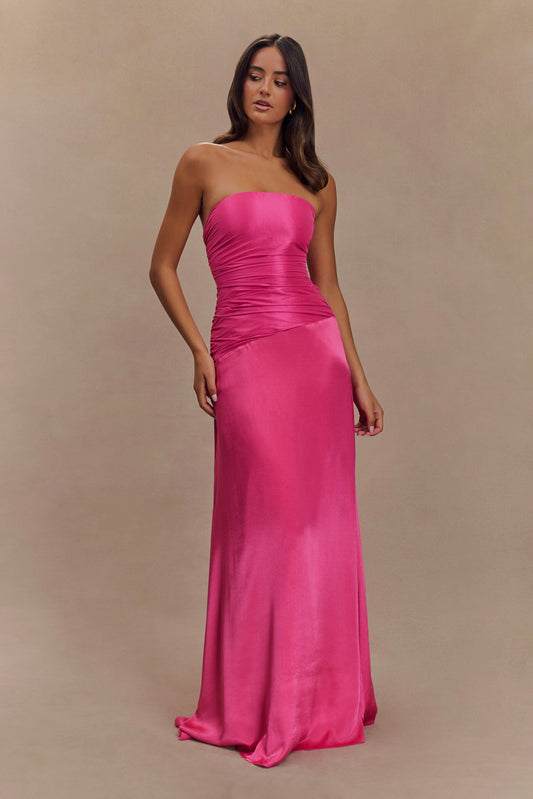 Serena Strapless Taffeta Maxi Dress Crimson Pink