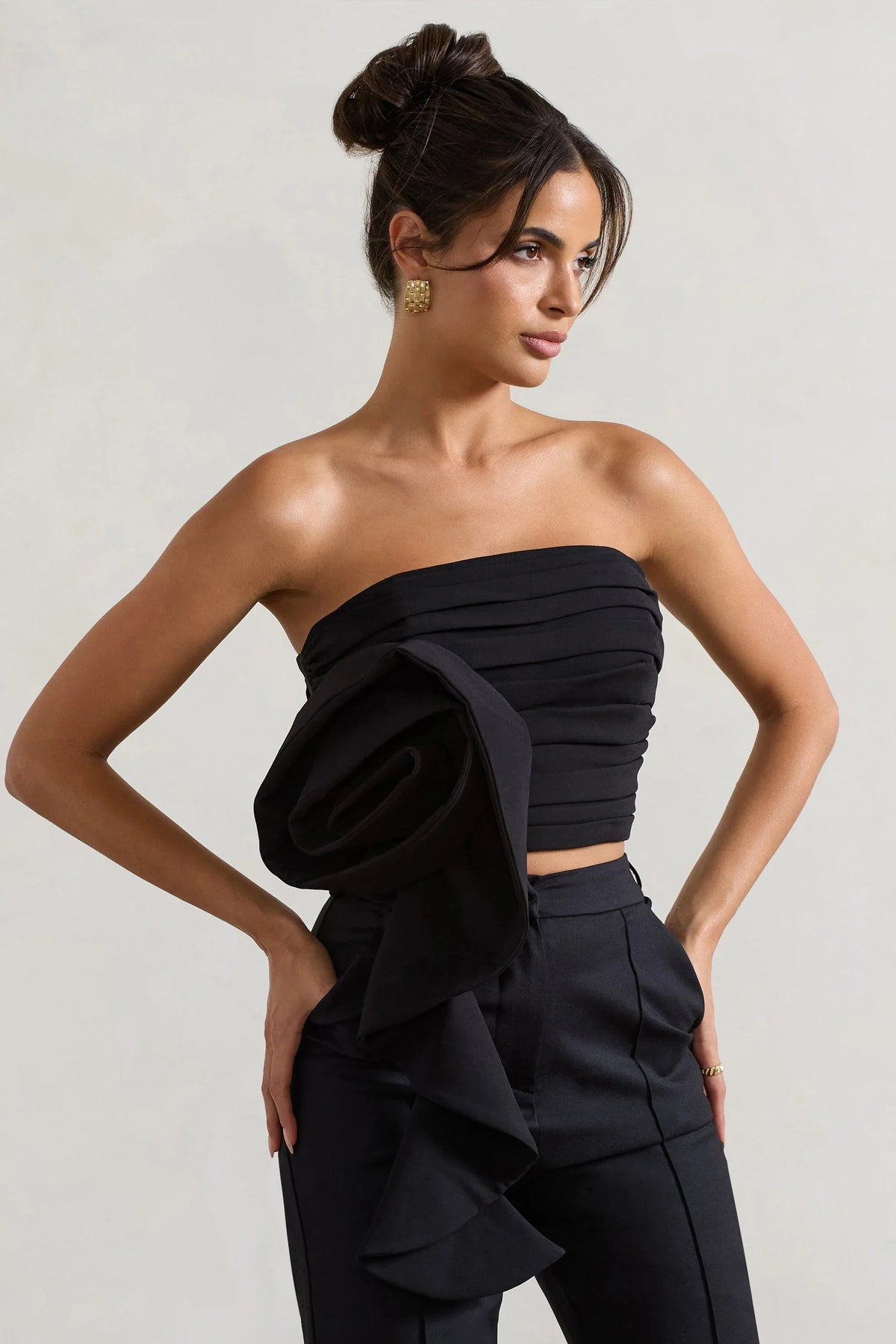 Whirlwind Black Strappy Top With Oversized Ruffle Detail
