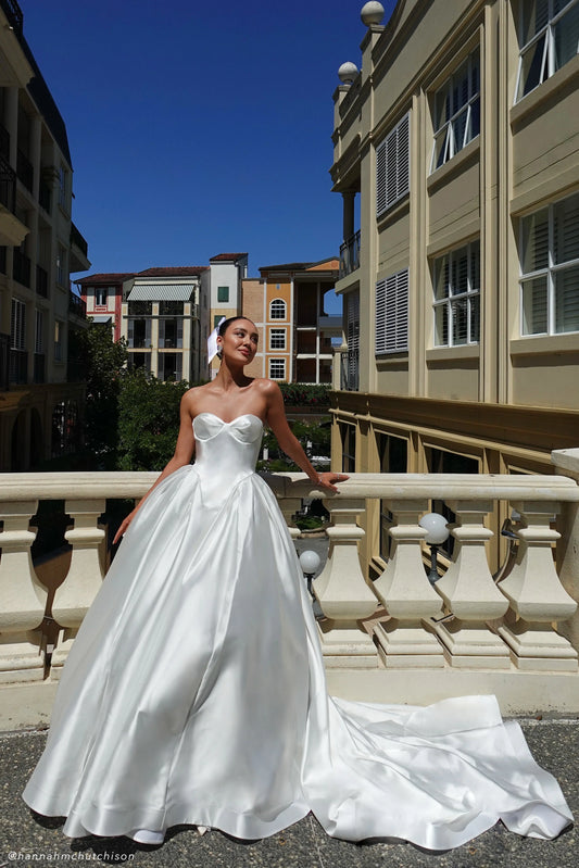 Delphine Satin Strapless Maxi Gown White