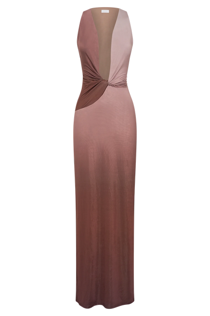Stella Draped Slinky Maxi Dress Mocha Ombre