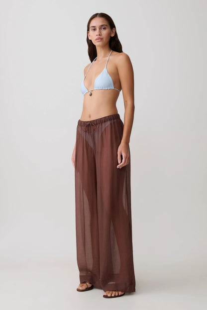 Leilani Sheer Drawstring Wide Leg Pants Chocolate
