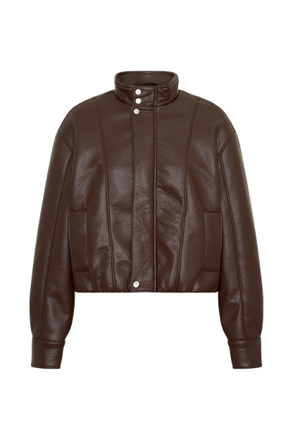Curtis Faux Leather Bomber Jacket Dark Chocolate