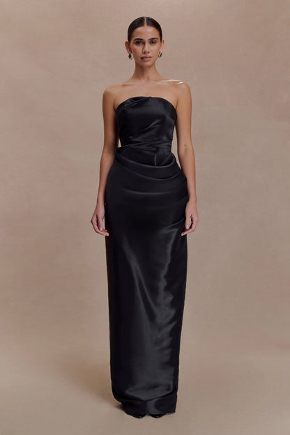 Calliope Strapless Organza Maxi Dress Black