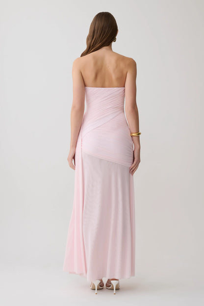 Monet Strapless Ruched Mesh Maxi Dress Ballet Pink