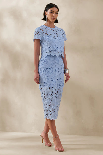Ina Powder Blue Lace Crew Neck Crop Top